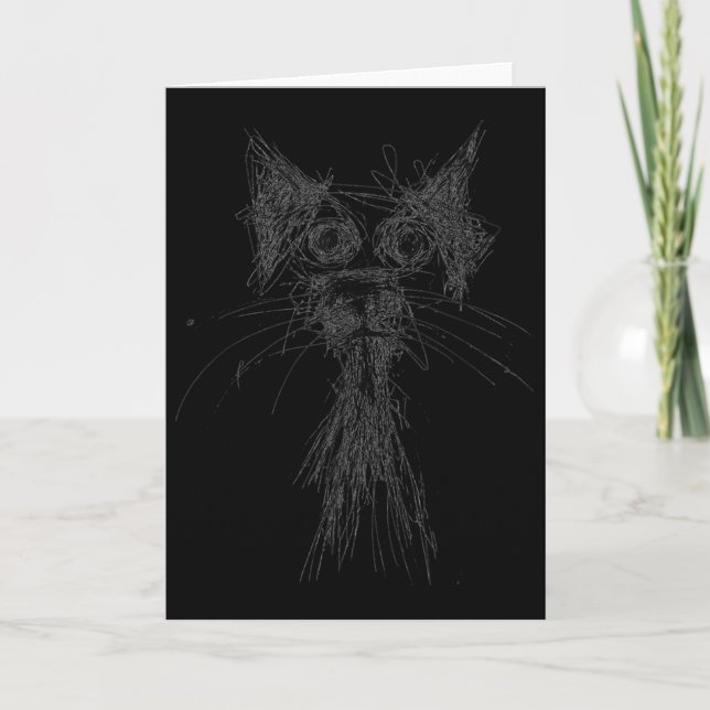 Kitten Lover Abstract Scribble Art Cute Cat Cat  Card (Front)