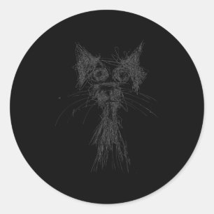 Kitten Lover Abstract Scribble Art Cute Cat Cat  Classic Round Sticker