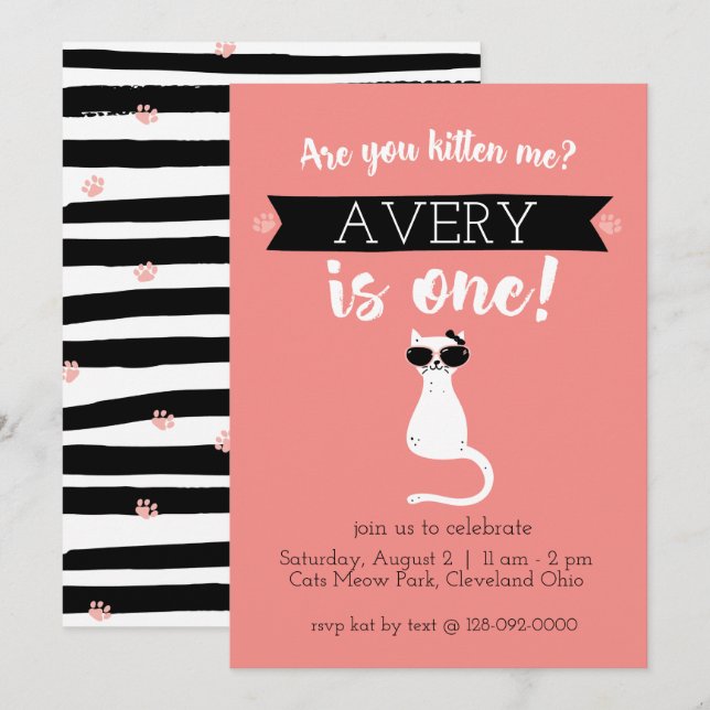 Kitten Me First Birthday Invitation (Front/Back)