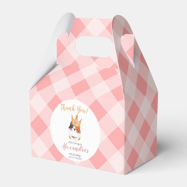 Kitten Meow Pink Crown Girl Kitty Cat Birthday Favor Box (Front Side)
