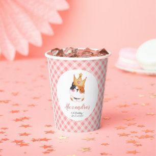 Kitten Meow Pink Crown Girl Kitty Cat Birthday Paper Cups