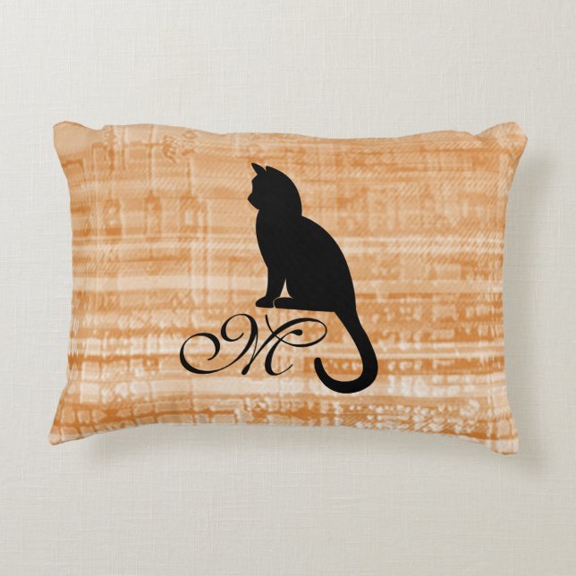 Kitten Monogram Cinnamon Ecru Textured Look Accent Pillow (Back)