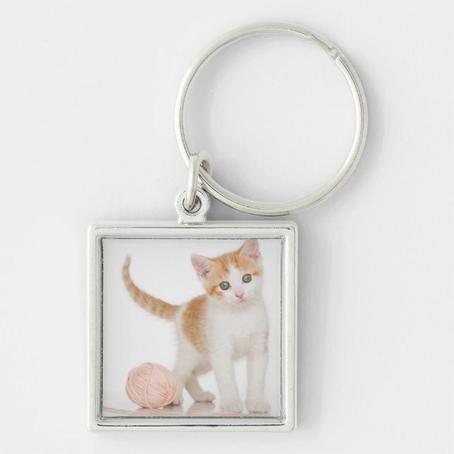 Kitten Next To Ball Of String Keychain (Front)