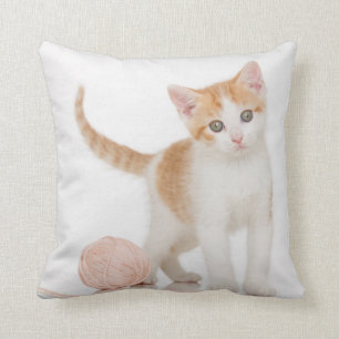 Kitten Next To Ball Of String Throw Pillow