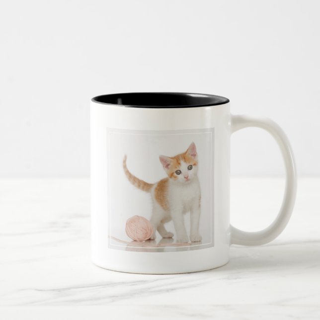 Kitten Next To Ball Of String Two-Tone Coffee Mug (Right)