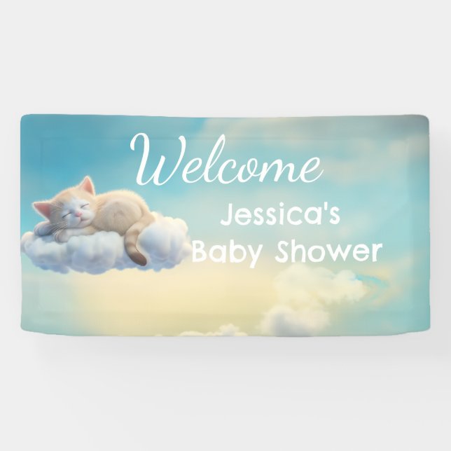 Kitten On A Cloud Baby Shower Banner (Horizontal)