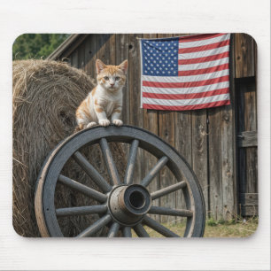 Kitten On an Old Wagon Wheel Mouse Pad