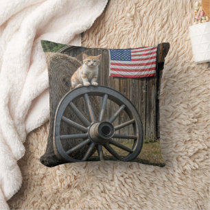 Kitten On an Old Wagon Wheel  Throw Pillow