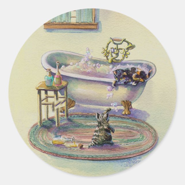 KITTEN on the TUB by SHARON SHARPE Classic Round Sticker (Front)