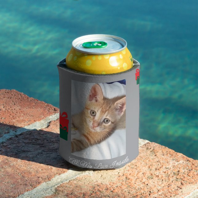 Kitten Orange Photo Text Customize Can Cooler (In Situ Pool)