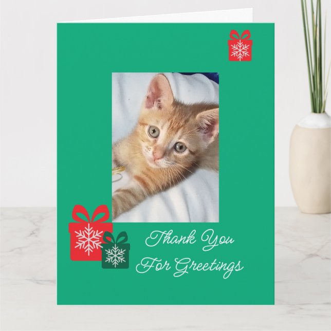 Kitten Orange Photo Text Customize Thank You Card (Front)