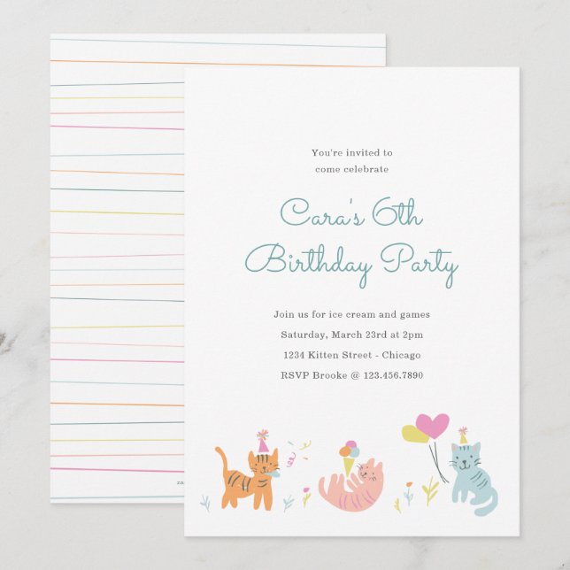 Kitten Party Birthday Invite (Front/Back)