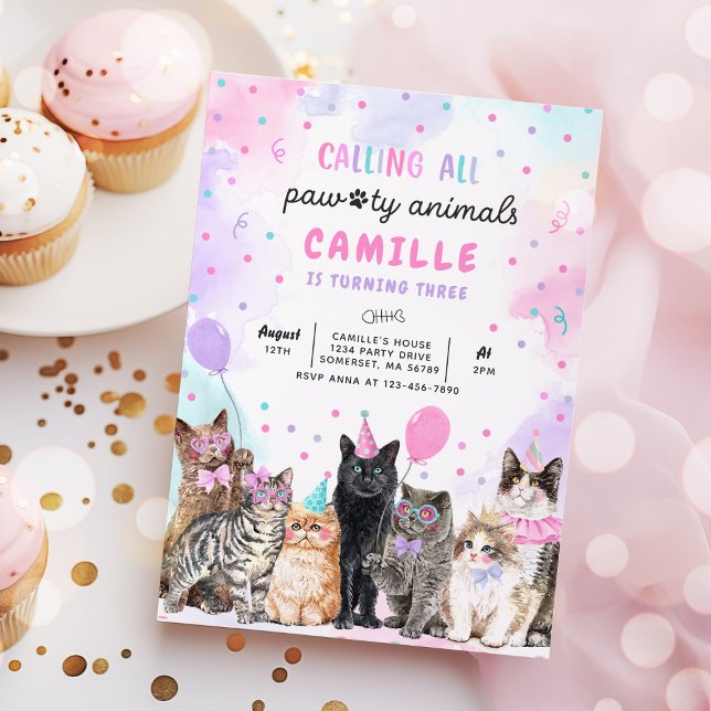 Kitten Party Calling All Pawty Animals Birthday Invitation (Creator Uploaded)