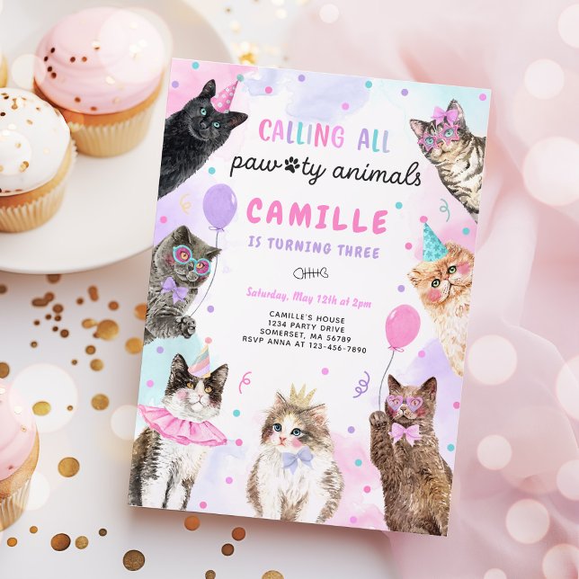 Kitten Party Calling All Pawty Animals Birthday Invitation (Creator Uploaded)