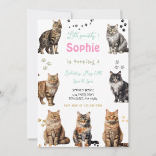 Kitten Party Let's Pawty Party Kitty Cat Birthday Invitation