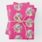 Kitten Pattern Pink Wrapping Paper For Cat Lovers