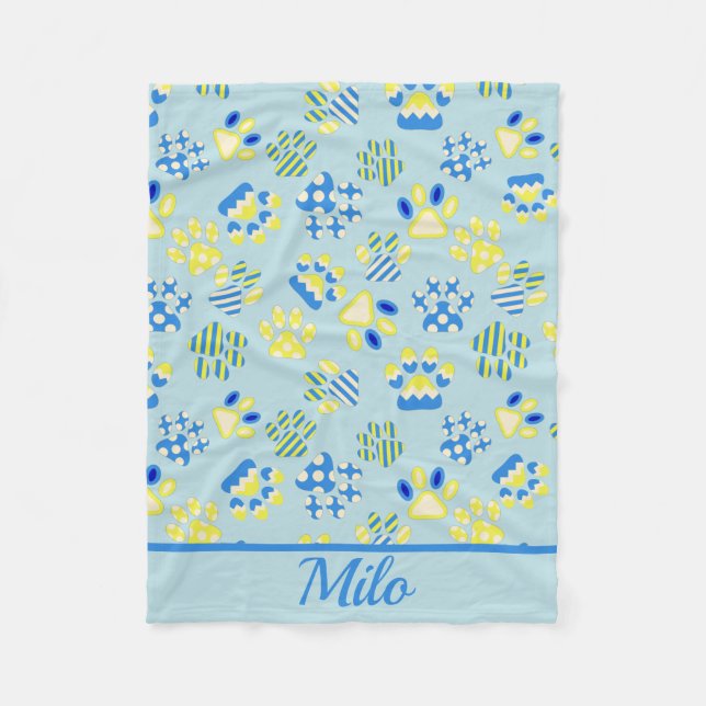 Kitten Paws Blue Personalized Fleece Blanket (Front)