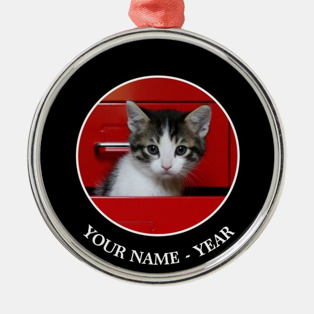 Kitten Peeking Metal Ornament (Front)