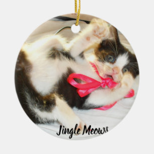 Kitten Photo Text Jingle Meows, Customize, Ceramic Ornament