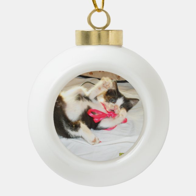 Kitten Photo Text , Snowflake, Customize,  Ceramic Ball Christmas Ornament (Front)