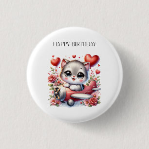 Kitten Pilot Birthday 1 Inch Round Button