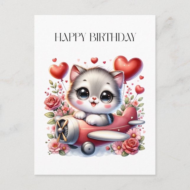Kitten Pilot Birthday Holiday Postcard (Front)