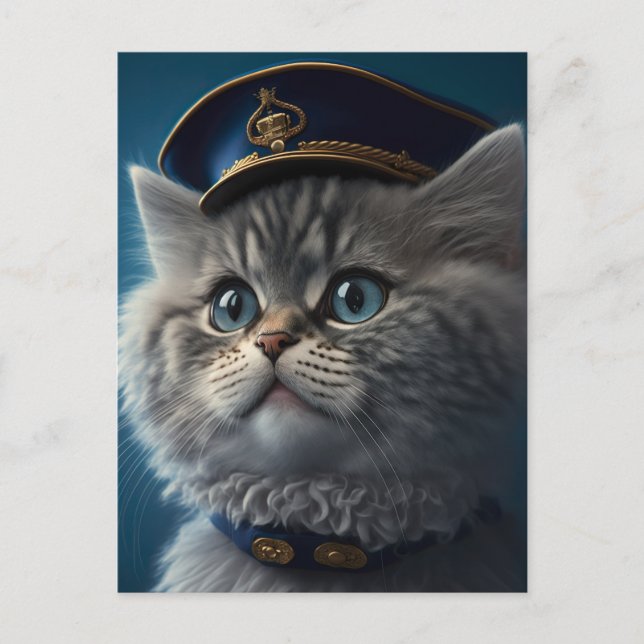 Kitten Pilot Captain Postcard (Front)