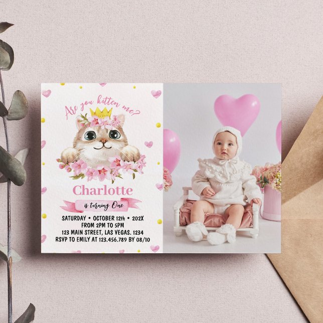 Kitten Pink Photo Invitation Anniversaire (Créateur téléchargé)
