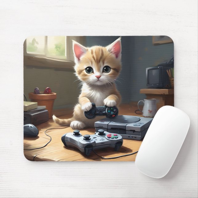Kitten Playing Gaming Console, Mouse Pad (With Mouse)