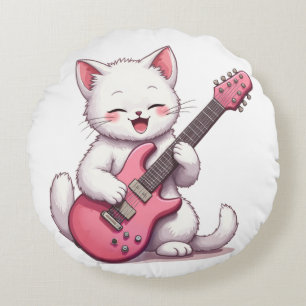 Kitten Playing Guitar Round Pillow