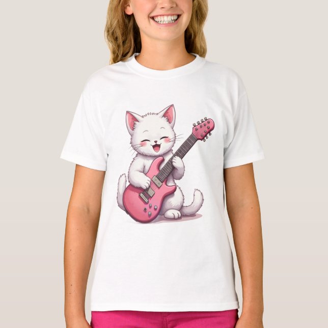 Kitten Playing Guitar T-Shirt (Front)
