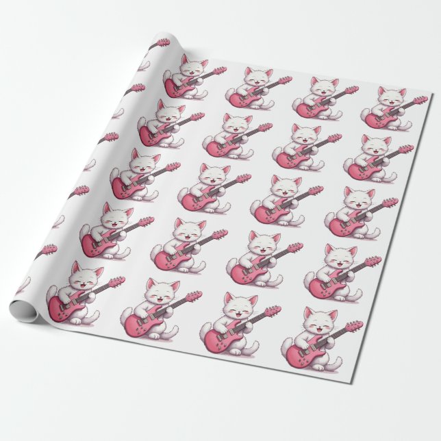 Kitten Playing Guitar Wrapping Paper (Unrolled)