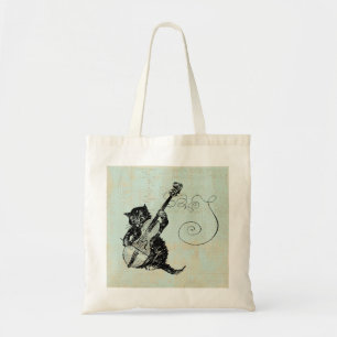 Kitten Playing Violin Teal Music Cat Illustration Tote Bag
