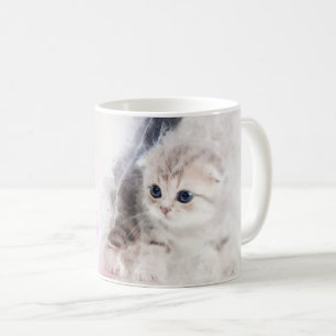 Kitten playing with a pink yarn ball watercolor coffee mug