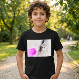 Kitten playing with a pink yarn ball watercolor T-Shirt