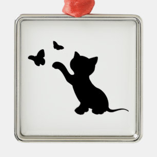 KITTEN PLAYING WITH BUTTERFLIES METAL ORNAMENT