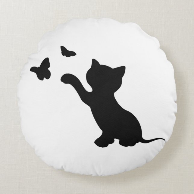 KITTEN PLAYING WITH BUTTERFLIES ROUND PILLOW (Front)