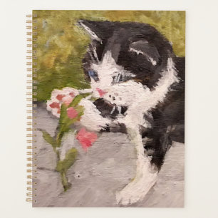 Kitten Playing with Pink Flower Planner