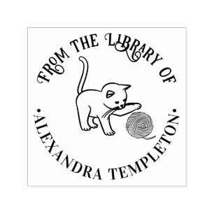 Kitten Playing With Yarn Ball Library Book Name Self-inking Stamp