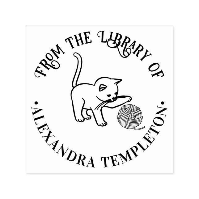 Kitten Playing With Yarn Ball Library Book Name Self-inking Stamp (Design)