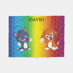 Kitten & Puppy Rainbow Fleece Blanket.