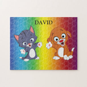Kitten & Puppy Rainbow puzzle personalized.
