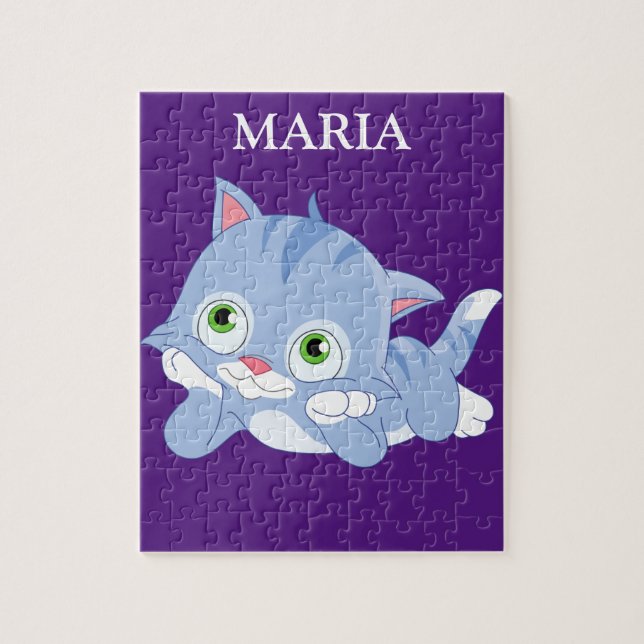Kitten puzzle with personalized child name. (Vertical)