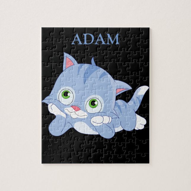 Kitten puzzle with personalized child name. (Vertical)