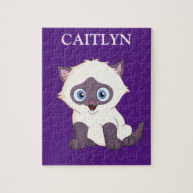 Kitten puzzle with personalized child's name. (Vertical)