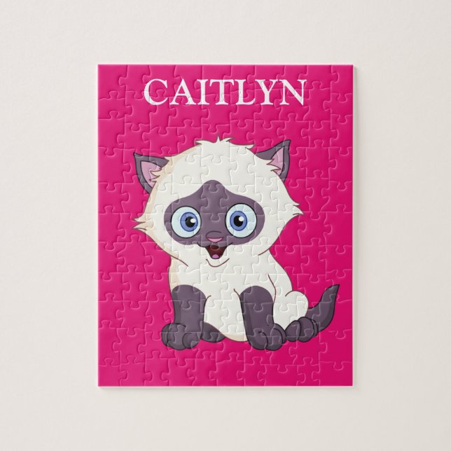 Kitten puzzle with personalized child's name. (Vertical)