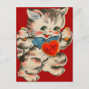 Kitten Retro vintage Avec Carte Coeur Valentine
