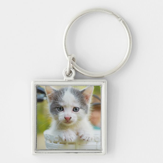 Kitten Rides A Bike Keychain (Front)