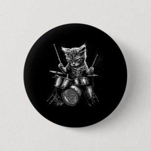 Kitten Rock Band Drummer Cat Playing Drums 2 Inch Round Button