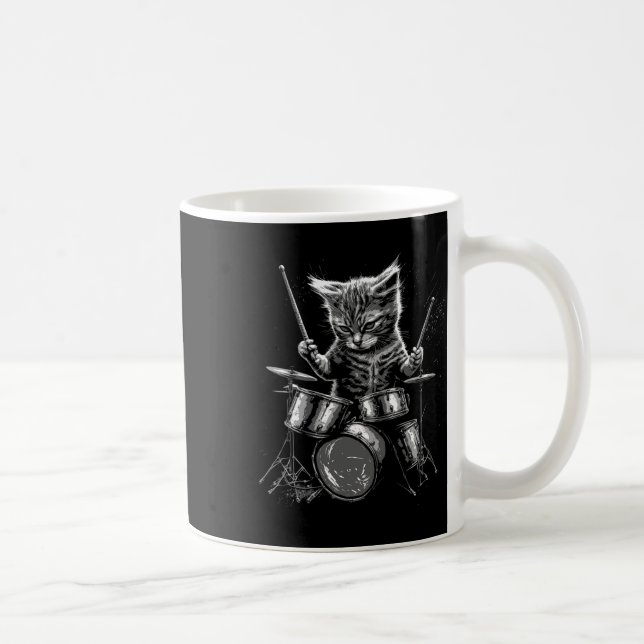 Kitten Rock Band Drummer Cat Playing Drums  Coffee Mug (Right)